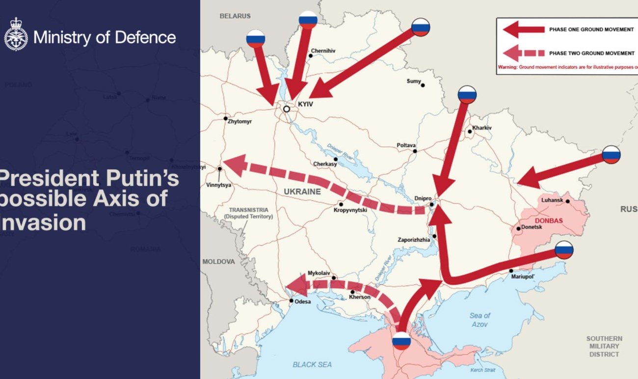 Министерство обороны Великобритании показало карту направлений «наступления» России на Украину