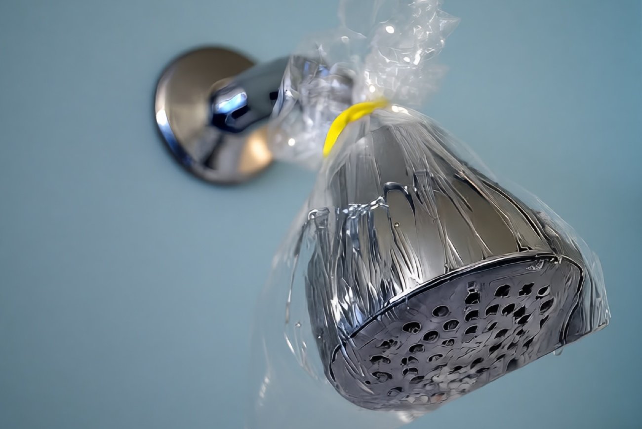 Как очистить душевую лейку от бактерий без разборки: понадобится только пакет и домашнее средство