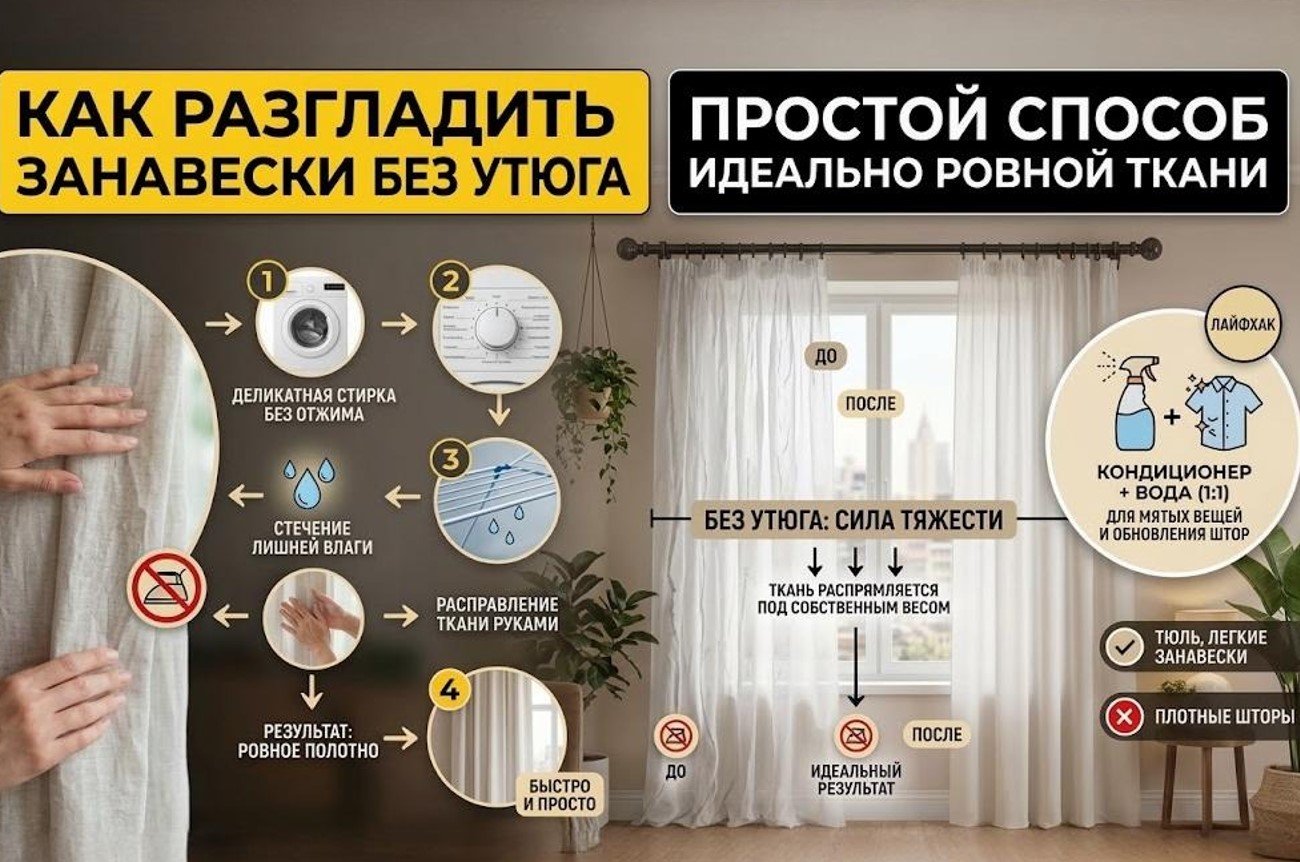Как разгладить занавески без утюга: простой способ для идеально ровной ткани