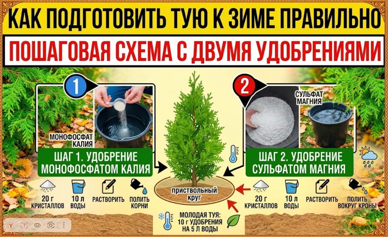 Как подготовить тую к зиме правильно: пошаговая схема с двумя удобрениями