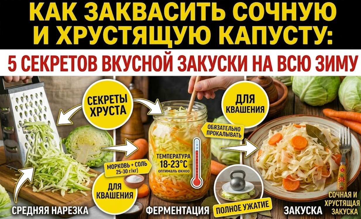 Как заквасить сочную и хрустящую капусту: 5 секретов вкусной закуски на всю зиму