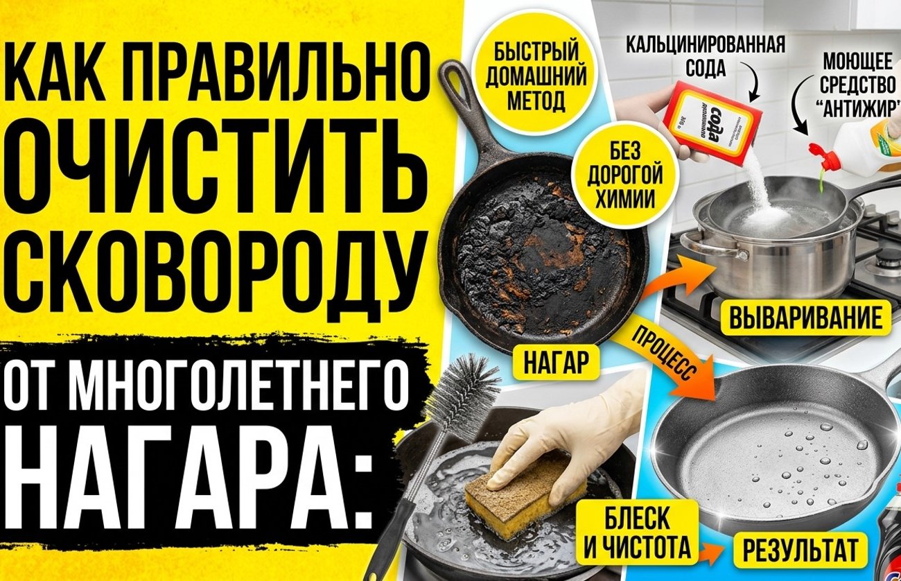 Как правильно очистить сковороду от многолетнего нагара: быстрый домашний метод без дорогой химии