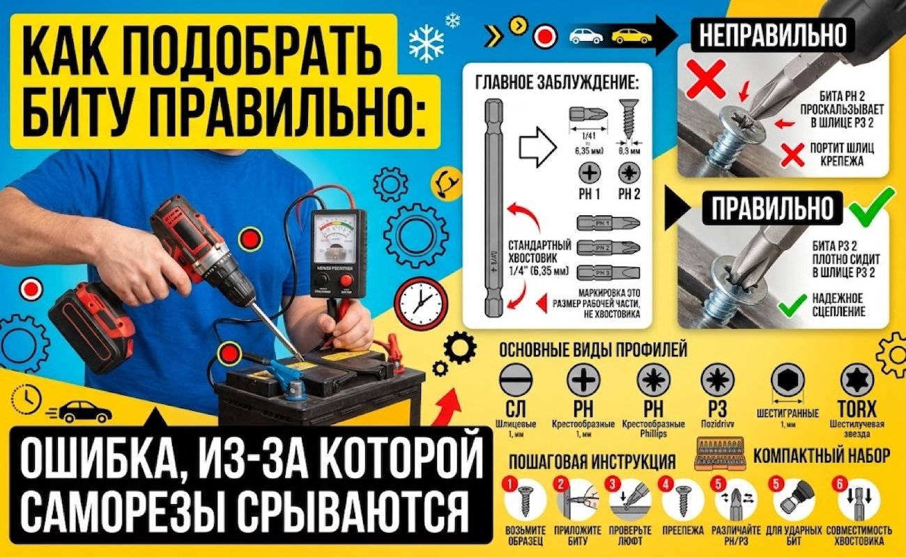 Как подобрать биту правильно: ошибка, из-за которой саморезы срываются