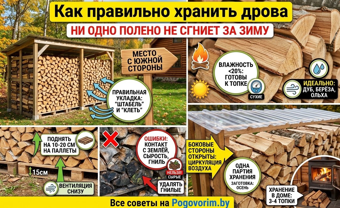 Как правильно хранить дрова: ни одно полено не сгниет за зиму