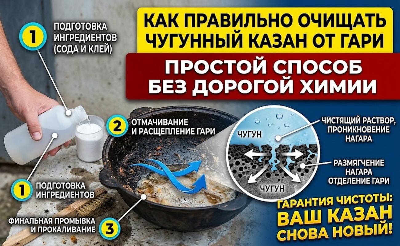 Как правильно очищать чугунный казан от гари: простой способ без дорогой химии