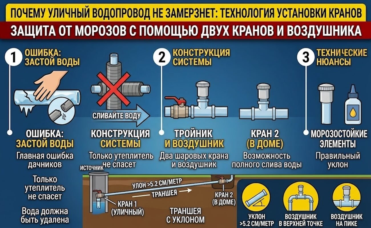 Уличный водопровод переживёт любые морозы: новый способ установки шарового крана