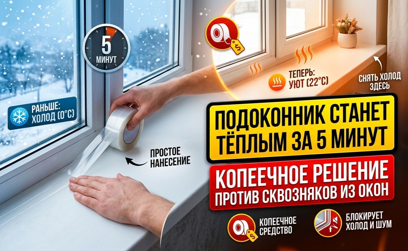 Подоконник станет тёплым за 5 минут: копеечное решение против сквозняков из окон