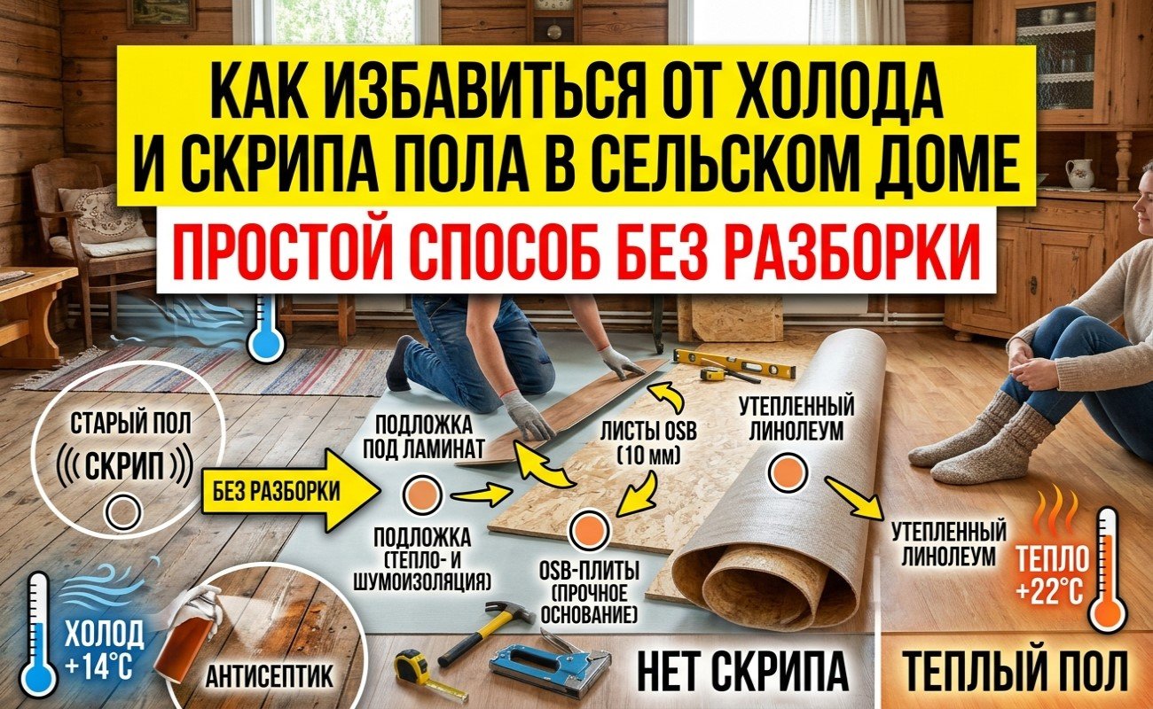 Как избавиться от холода и скрипа пола в сельском доме: простой способ без разборки