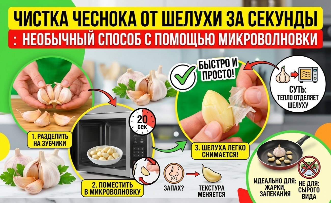 Чистка чеснока от шелухи за секунды: необычный способ с помощью микроволновки