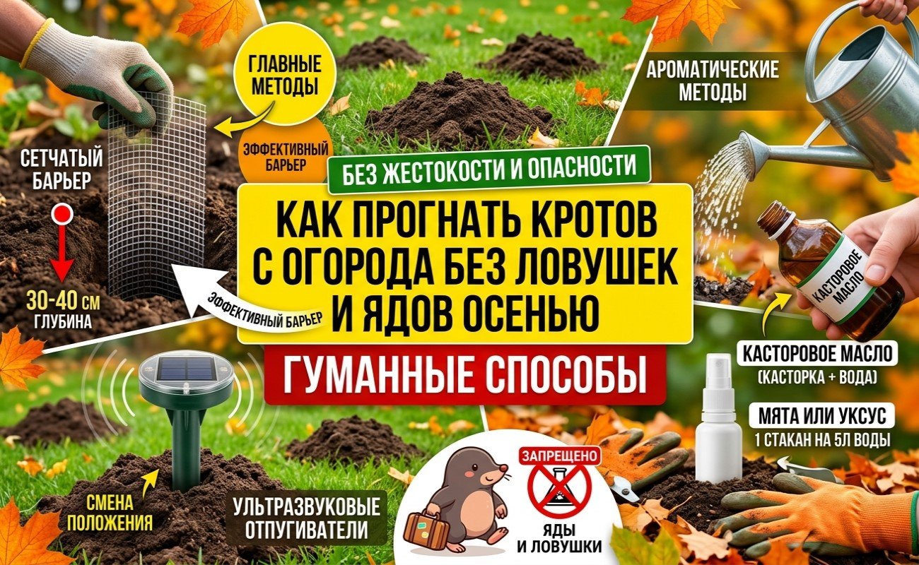 Как прогнать кротов с огорода без ловушек и ядов осенью: гуманные способы