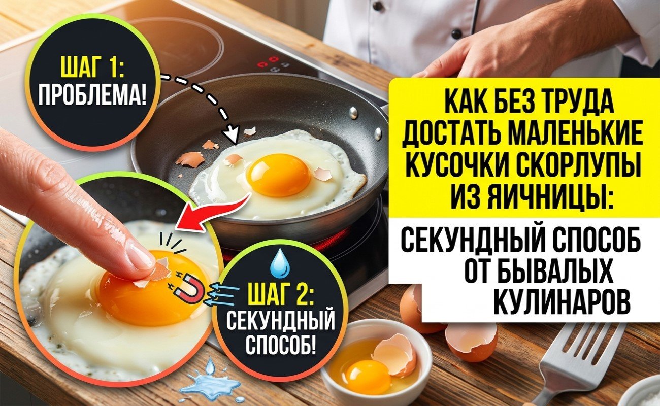 Как без труда достать маленькие кусочки скорлупы из яичницы: секундный способ от бывалых кулинаров