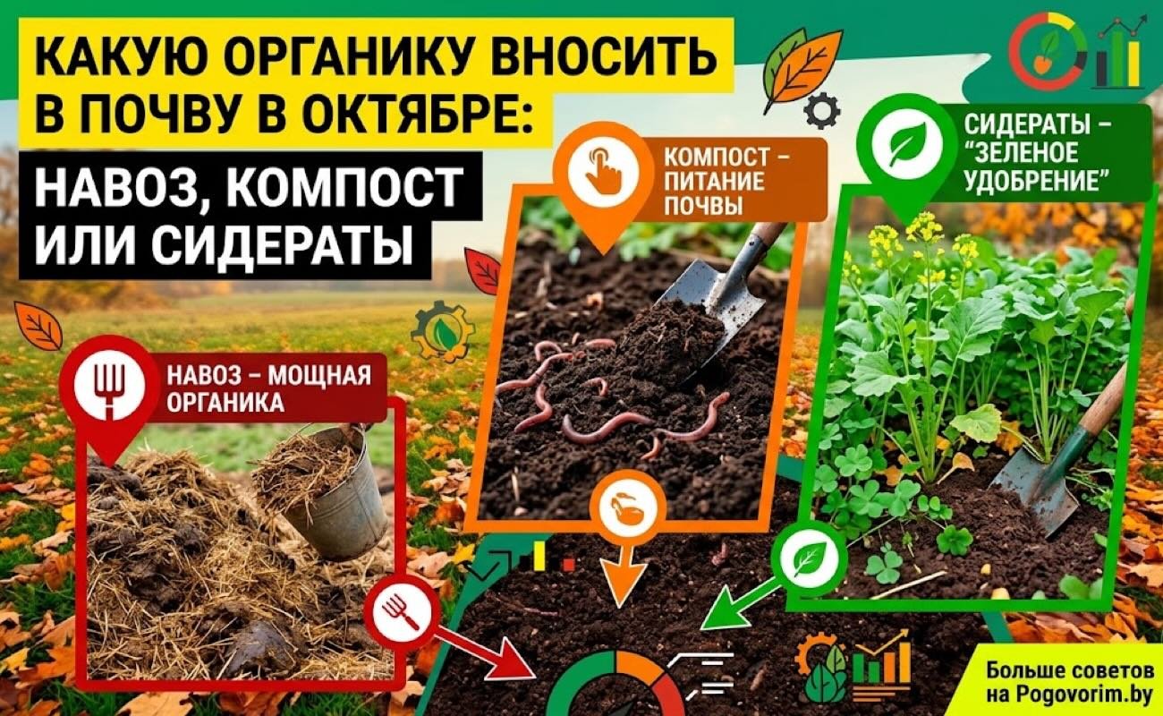 Какую органику вносить в почву в октябре: навоз, компост или сидераты