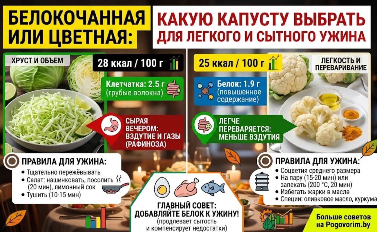 Белокочанная или цветная: какую капусту выбрать для легкого и сытного ужина