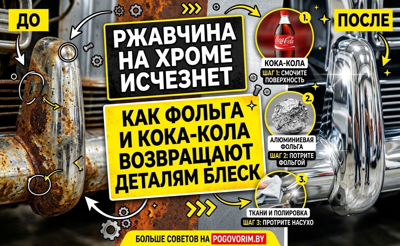 Ржавчина на хроме исчезнет: как фольга и кока-кола возвращают деталям блеск