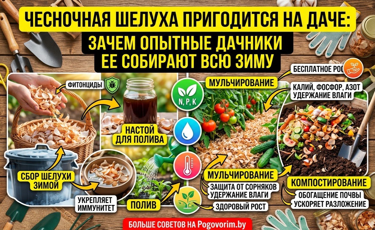 Чесночная шелуха пригодится на даче: зачем опытные дачники ее собирают всю зиму