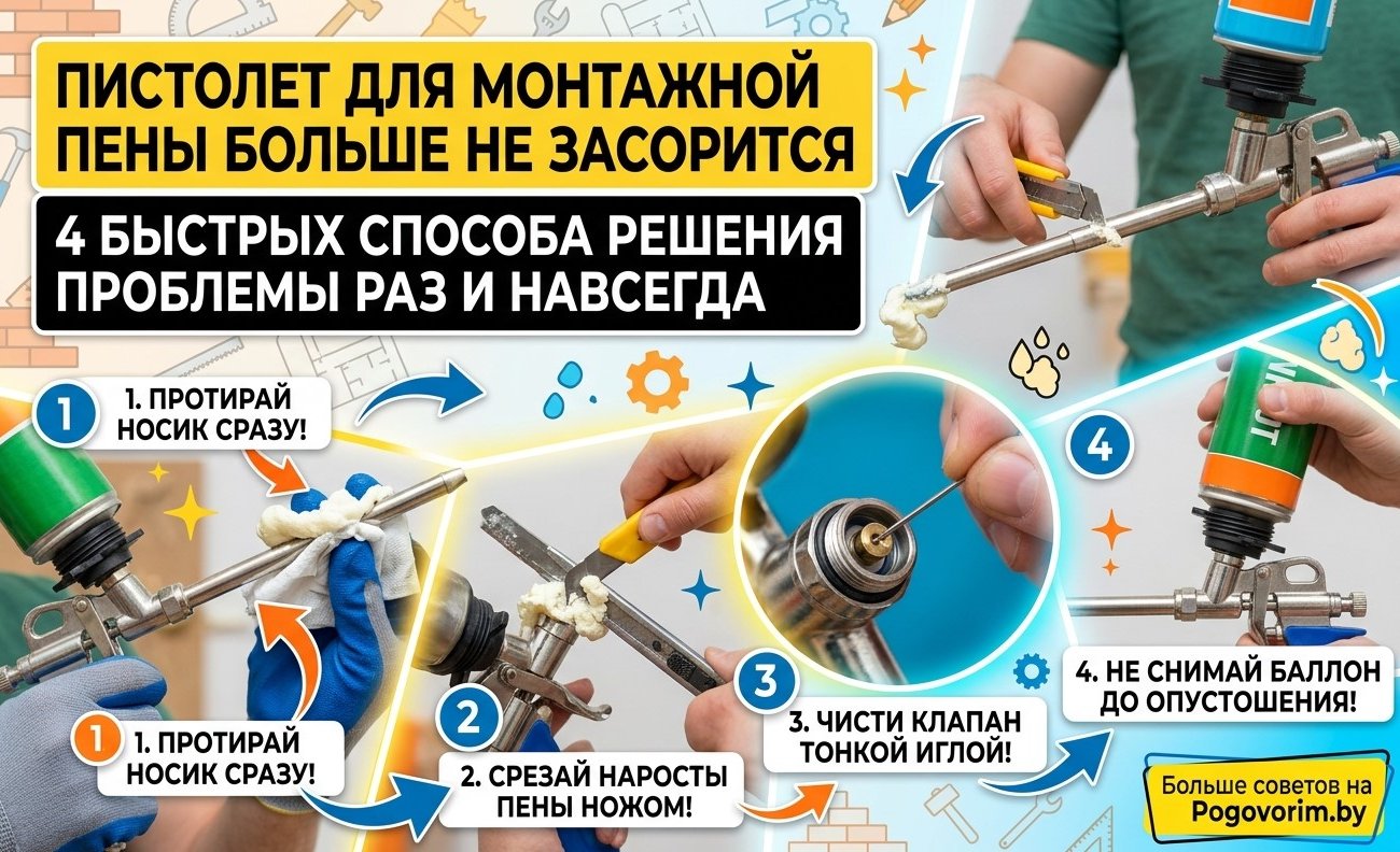 Пистолет для монтажной пены больше не засорится: 4 быстрых способа решения проблемы раз и навсегда