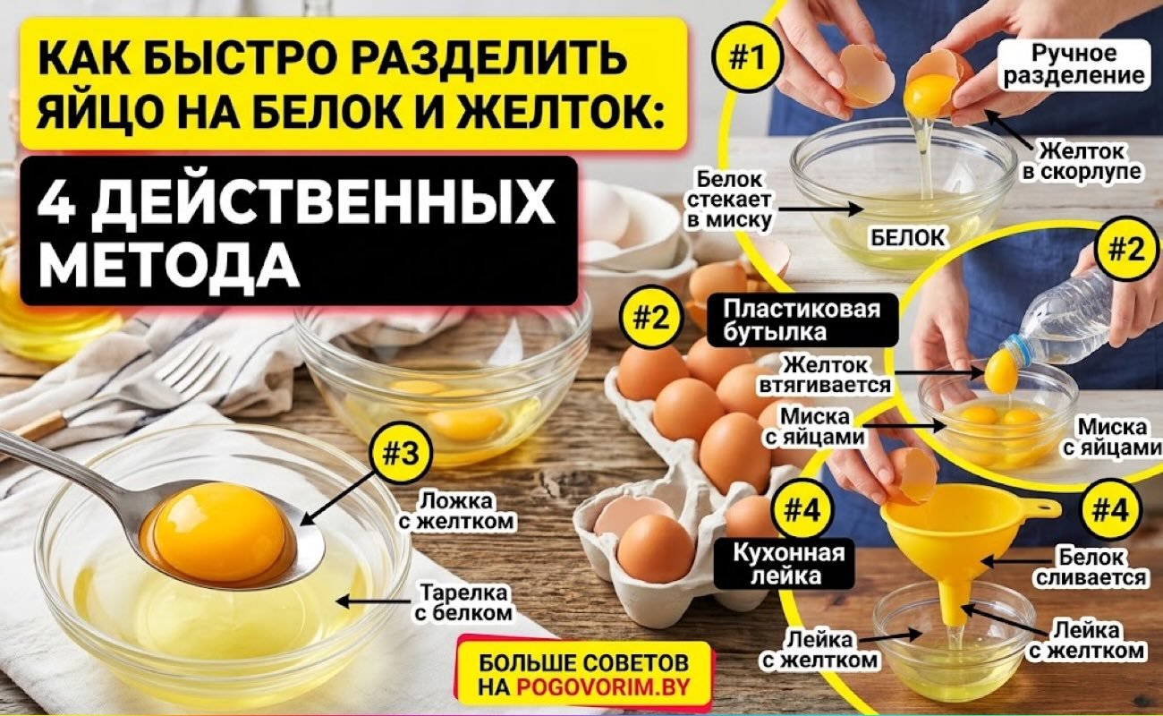 Как быстро разделить яйцо на белок и желток: 4 действенных метода