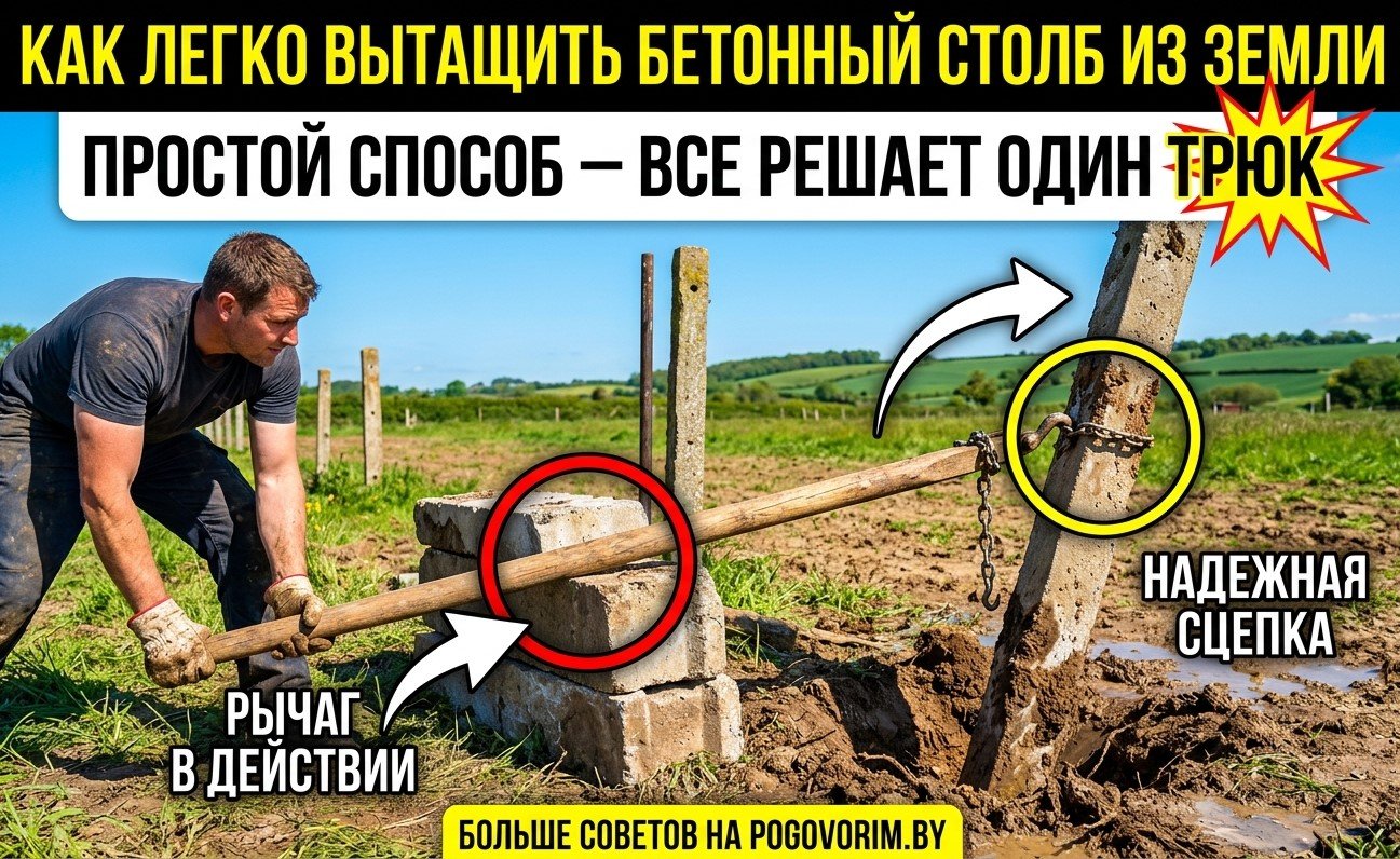 Как легко вытащить бетонный столб из земли: простой способ – все решает один трюк