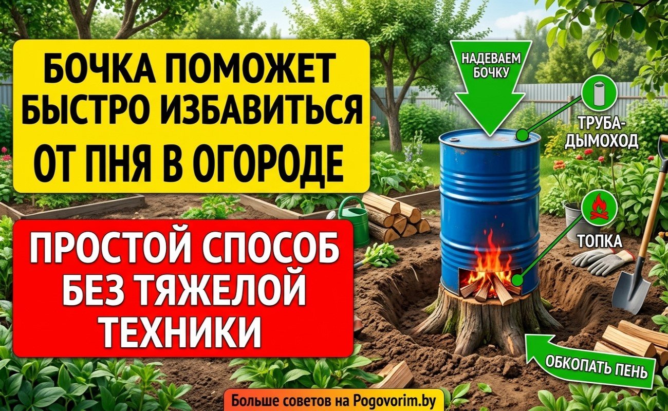 Бочка поможет быстро избавиться от пня в огороде: простой способ без тяжелой техники