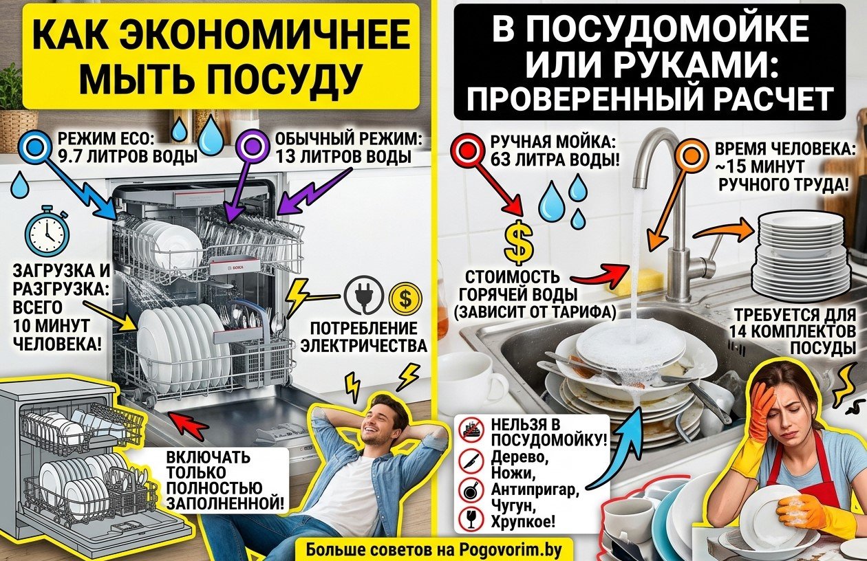 Как экономичнее мыть посуду - в посудомойке или руками: проверенный расчет