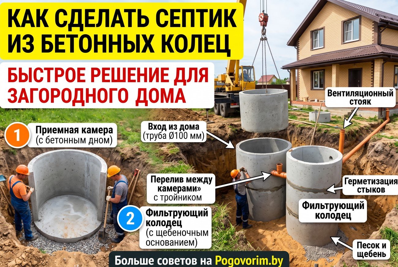 Как правильно сделать септик из бетонных колец: быстрое решение для загородного дома