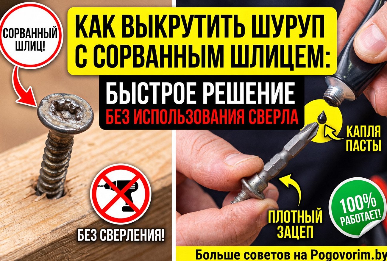 Как выкрутить шуруп с сорванным шлицем: быстрое решение без использования сверла