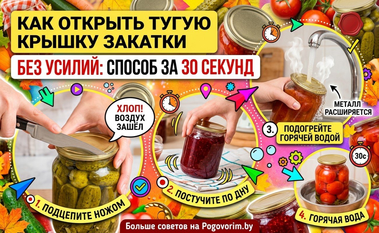 Как открыть тугую крышку закатки без усилий: способ за 30 секунд
