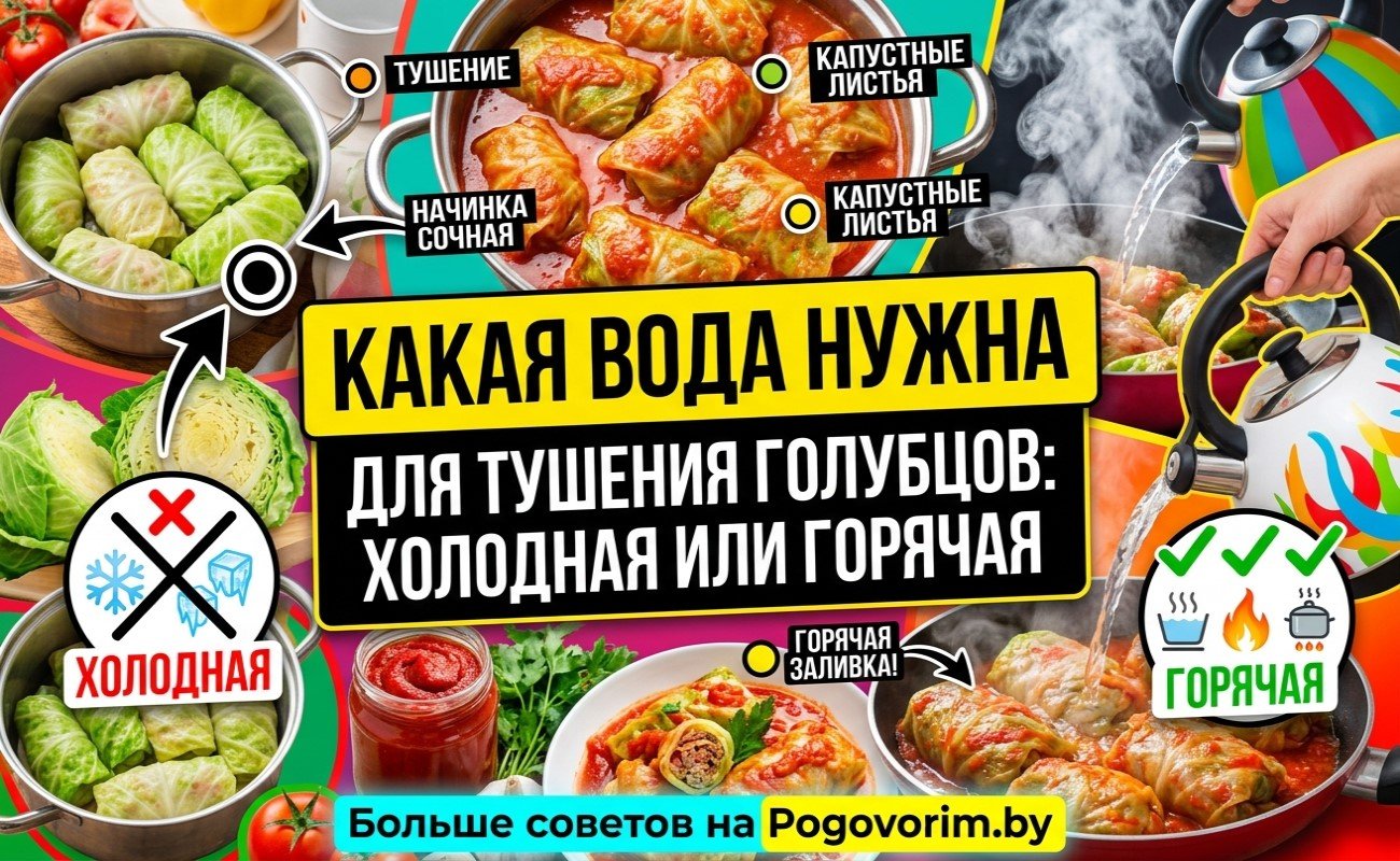 Какая вода нужна для тушения голубцов: холодная или горячая
