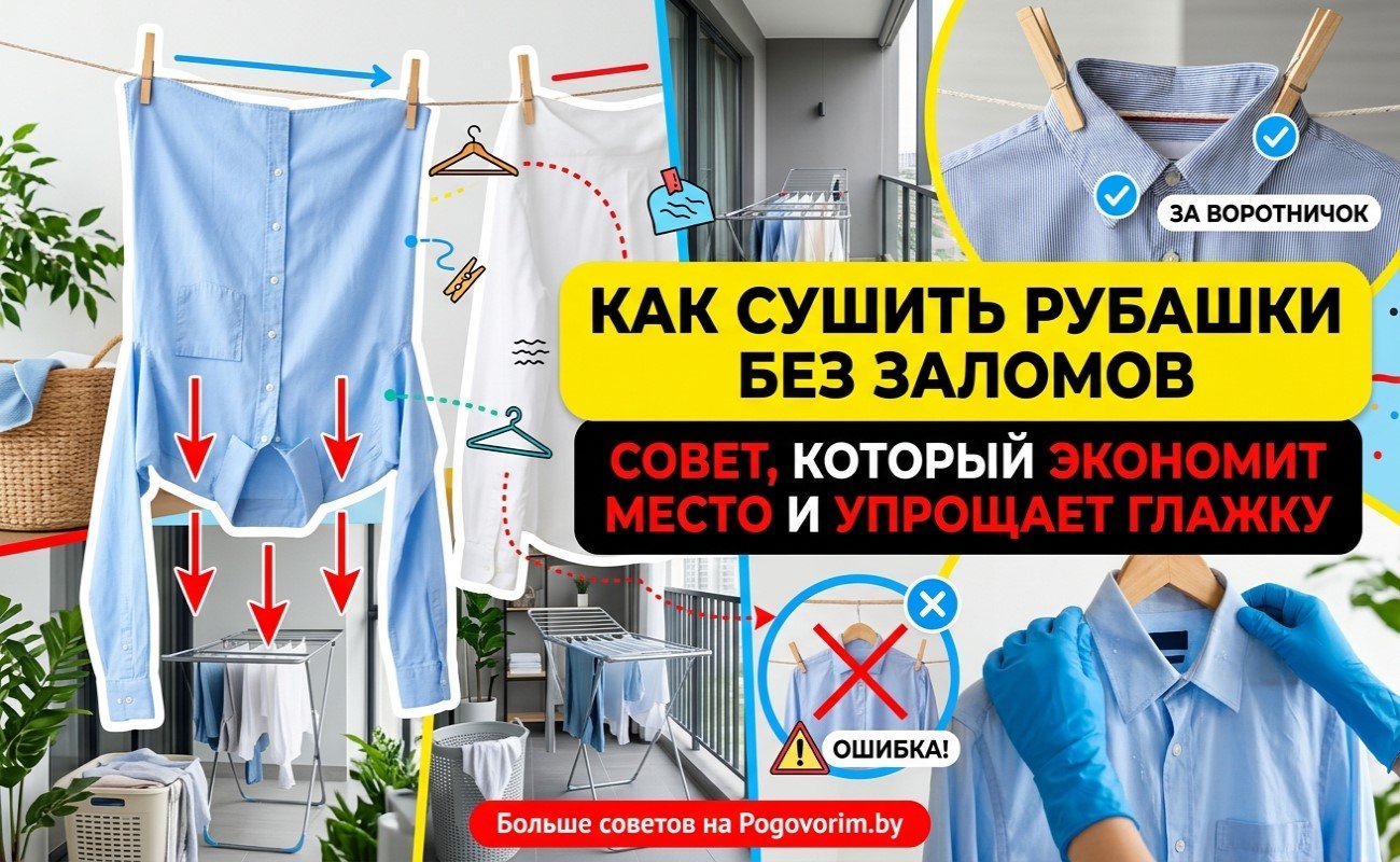 Как сушить рубашки без заломов: совет, который экономит место и упрощает глажку