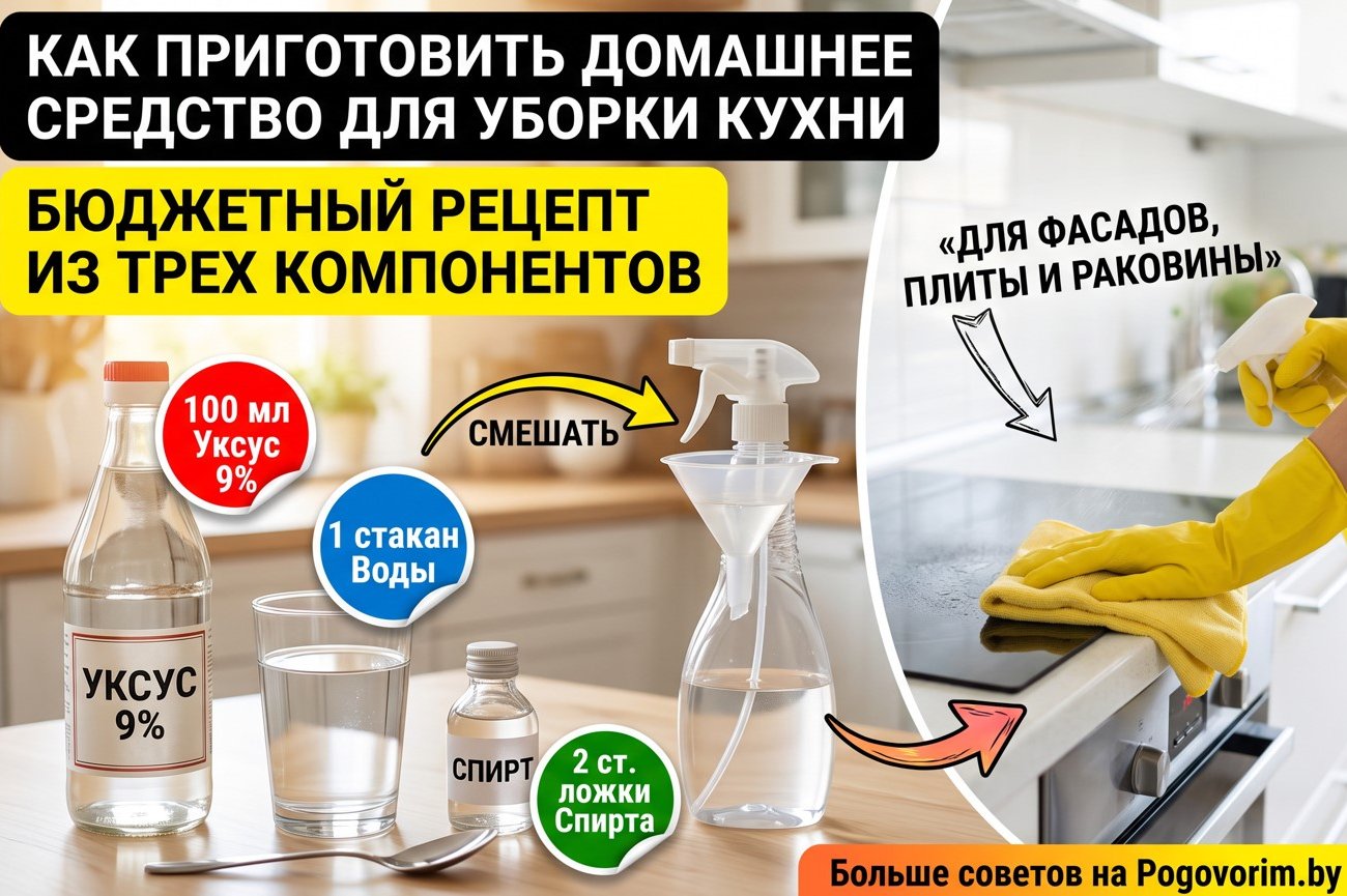 Как приготовить домашнее средство для уборки кухни: бюджетный рецепт из трех компонентов