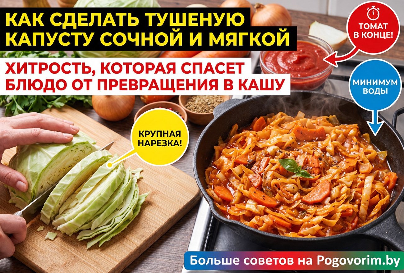 Как сделать тушеную капусту сочной и мягкой: хитрость, которая спасет блюдо от превращения в кашу