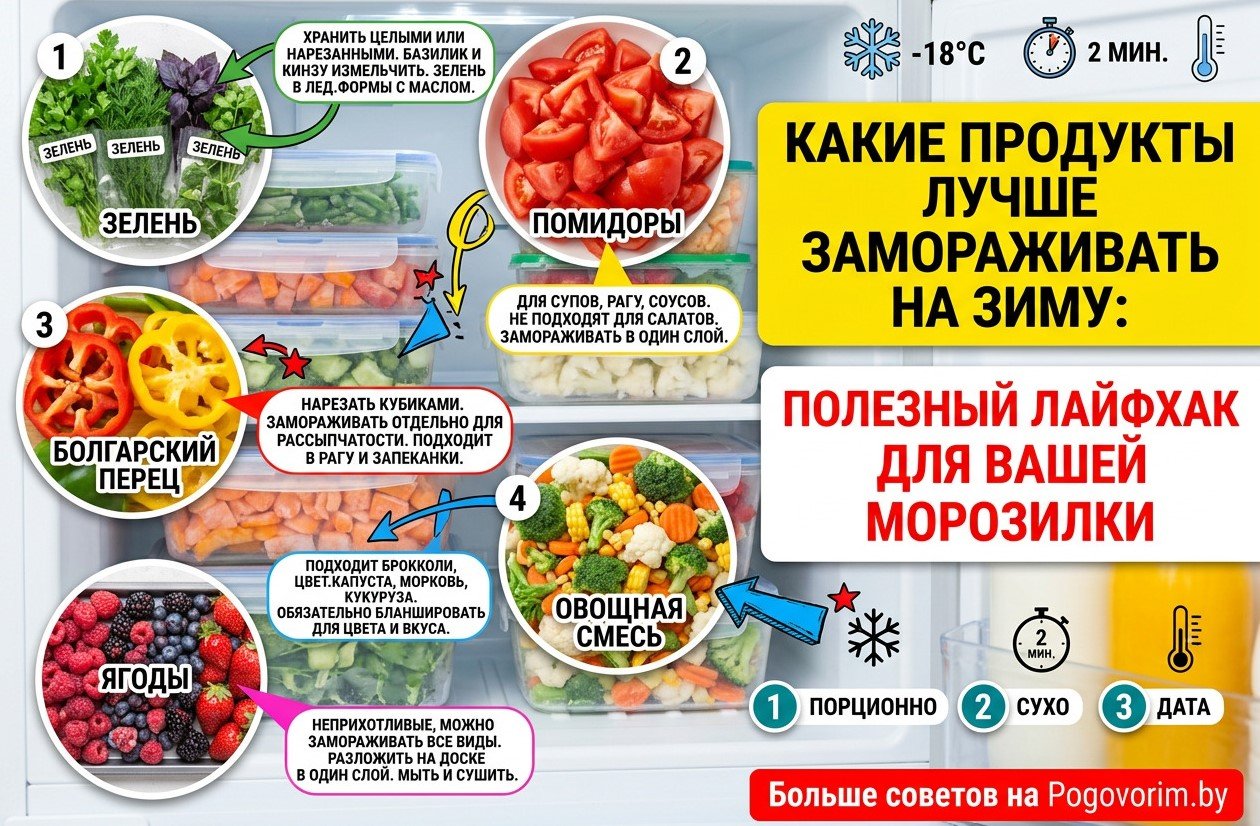 Какие продукты лучше замораживать на зиму: полезный лайфхак для вашей морозилки