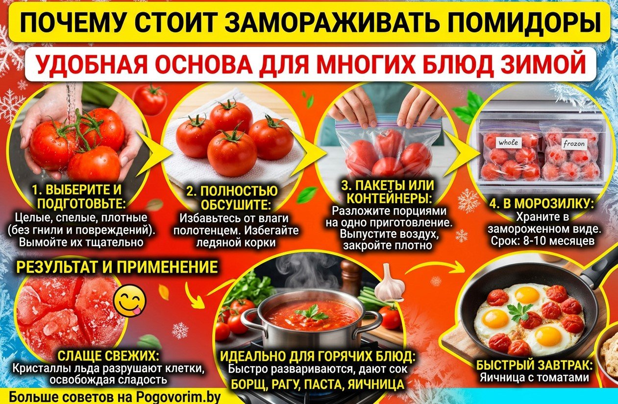 Почему стоит замораживать помидоры: удобная основа для многих блюд зимой