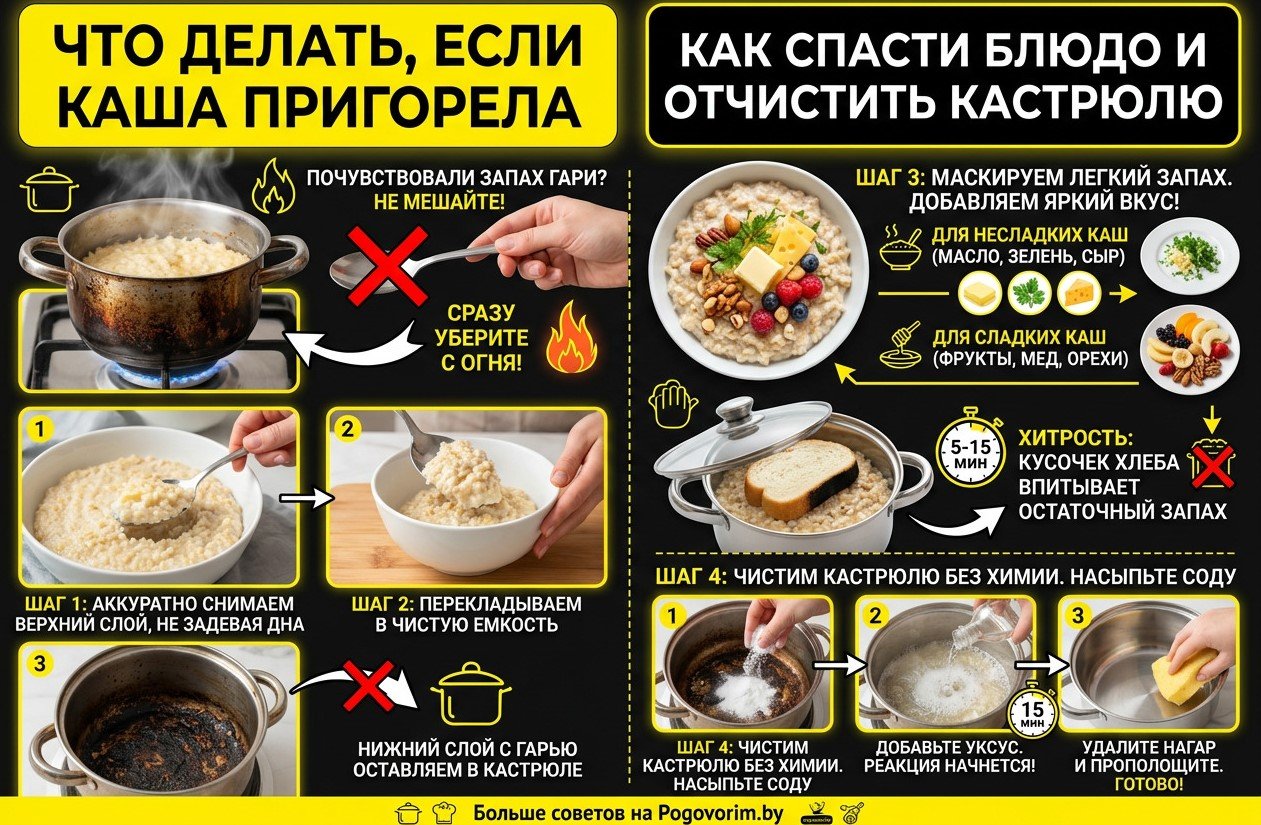 Что делать, если каша пригорела: как спасти блюдо и отчистить кастрюлю