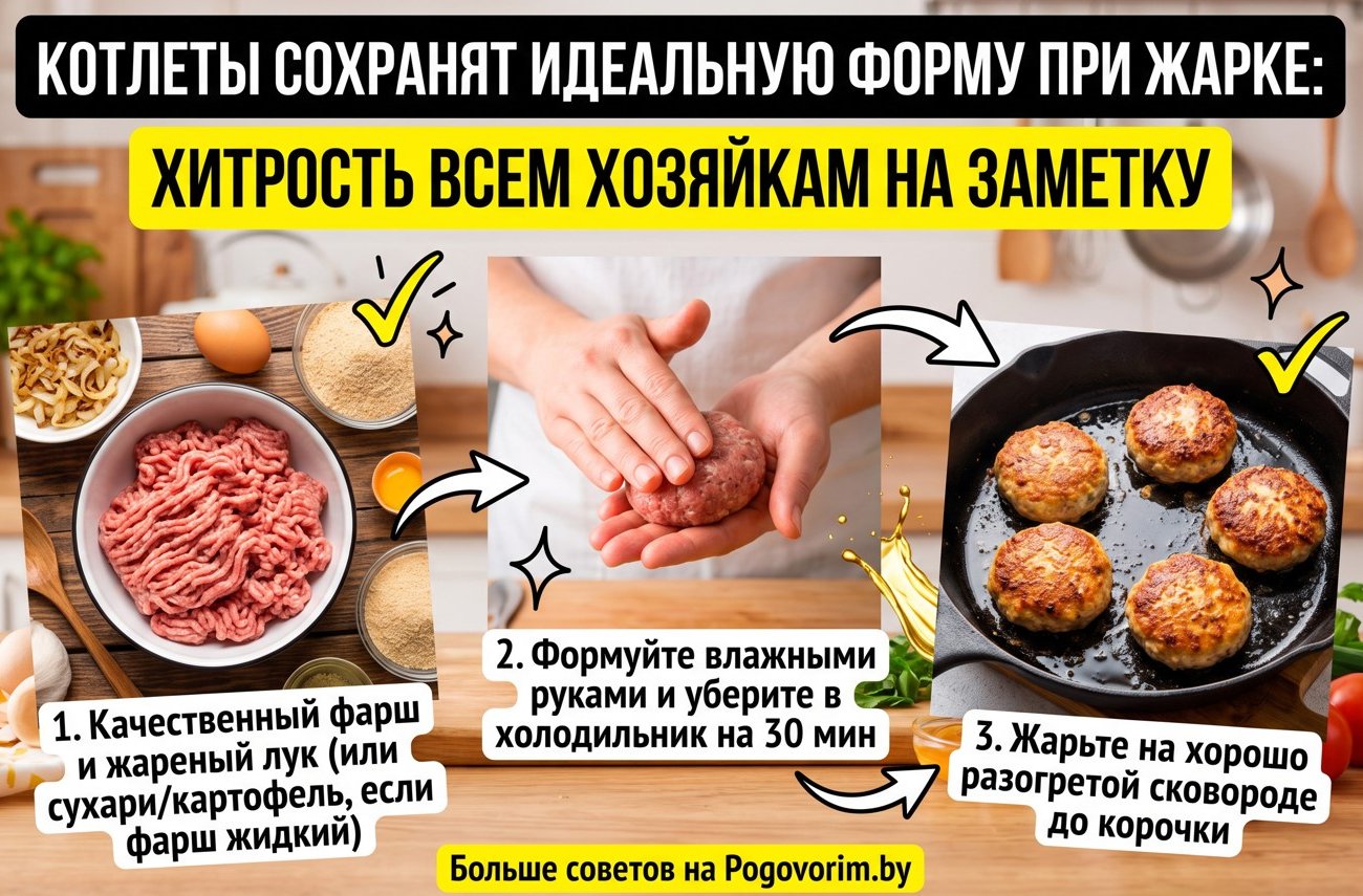 Котлеты сохранят идеальную форму при жарке: хитрость всем хозяйкам на заметку