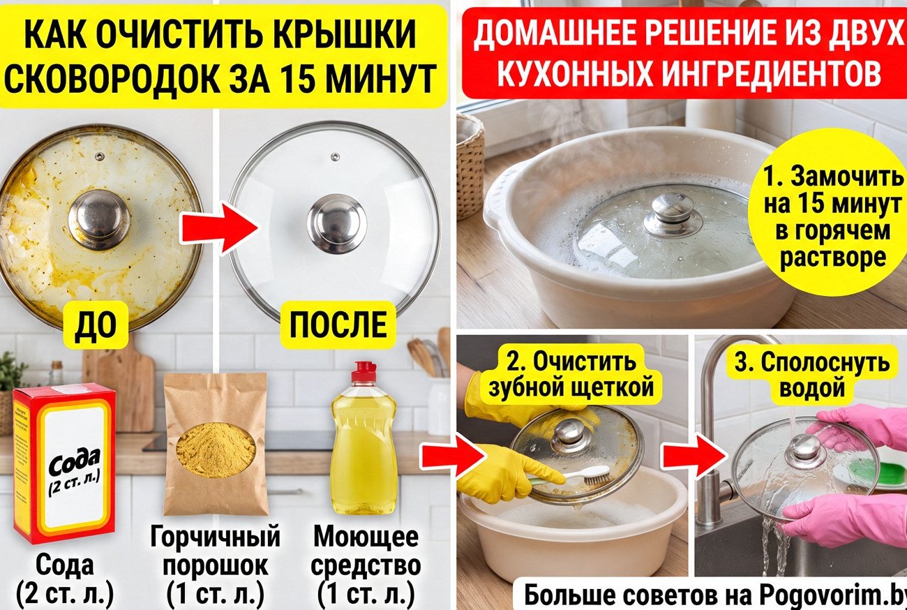 Как очистить крышки сковородок за 15 минут: домашнее решение из двух кухонных ингредиентов