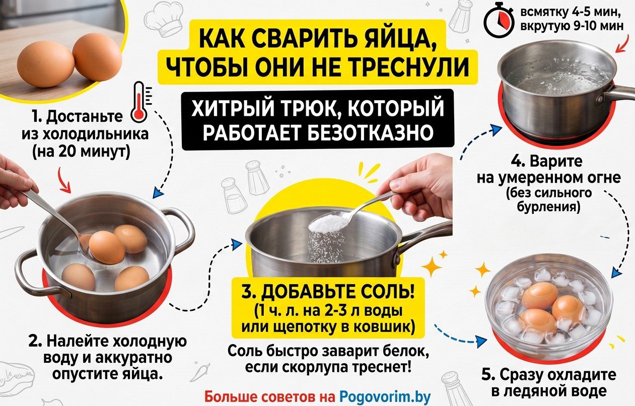 Как сварить яйца, чтобы они не треснули: хитрый трюк, который работает безотказно