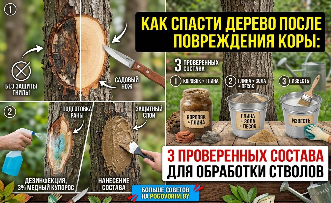 Как спасти дерево после повреждения коры: 3 проверенных состава для обработки стволов