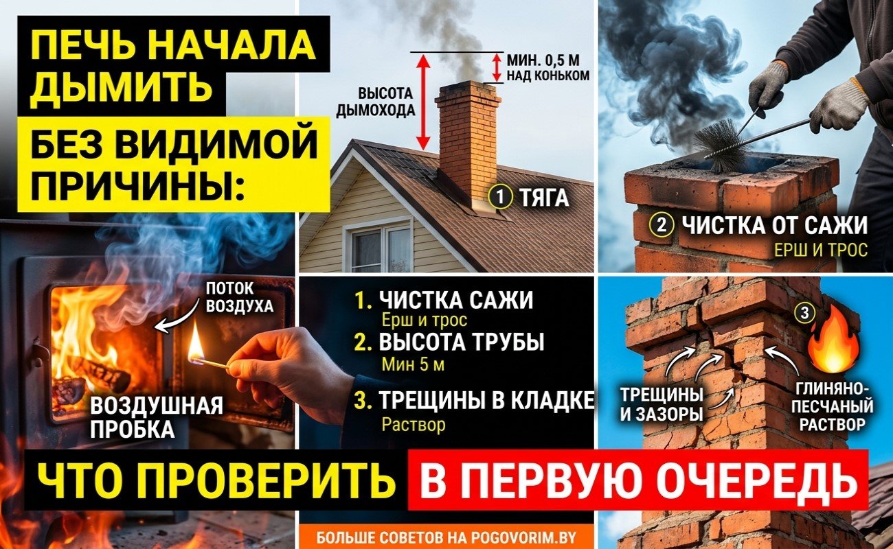 Печь начала дымить без видимой причины: что проверить в первую очередь