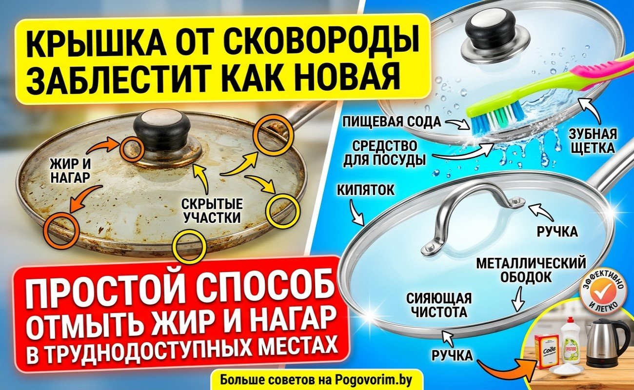 Крышка от сковороды заблестит как новая: простой способ отмыть жир и нагар в труднодоступных местах