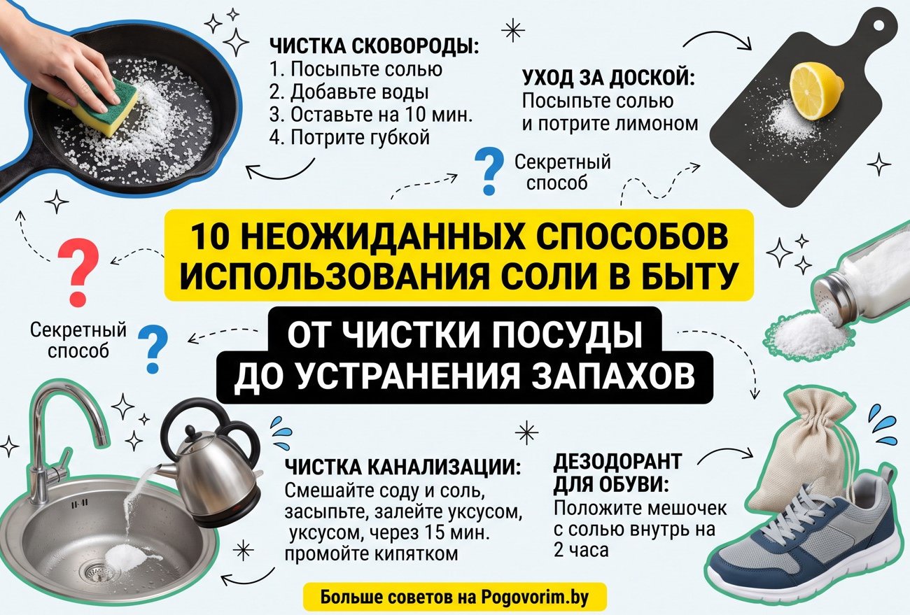 10 неожиданных способов использования соли в быту: от чистки посуды до устранения запахов