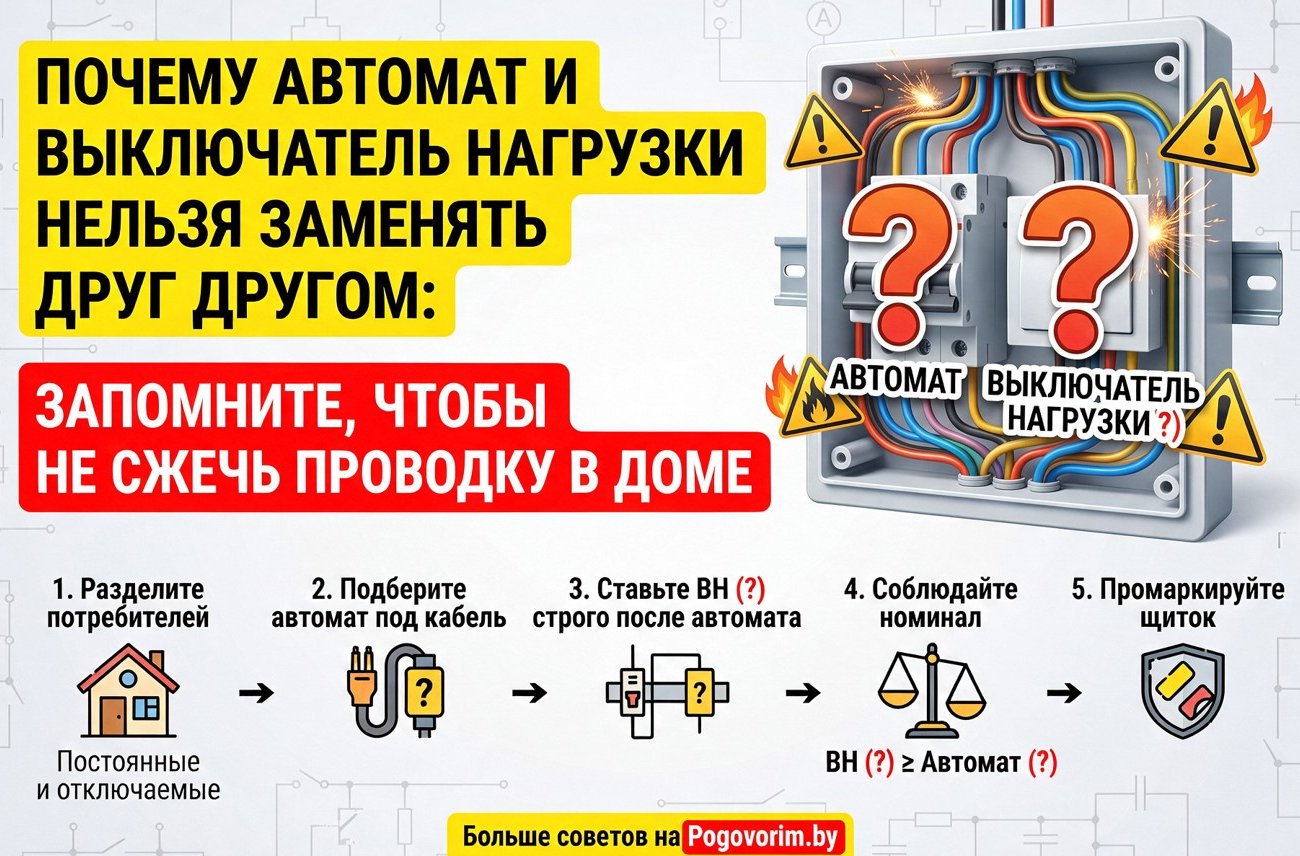 Почему автомат и выключатель нагрузки нельзя заменять друг другом: запомните, чтобы не сжечь проводку в доме