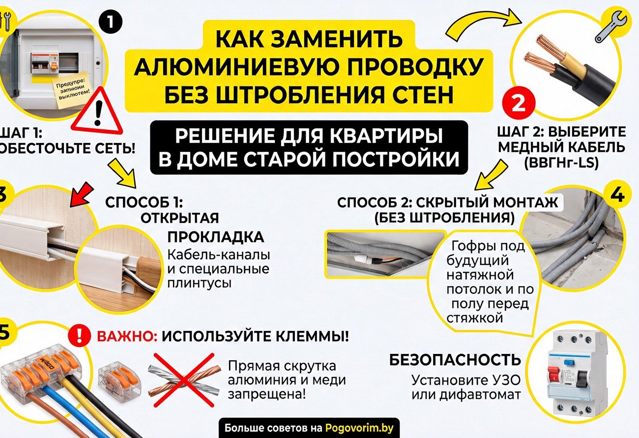 Как заменить алюминиевую проводку без штробления стен: решение для квартиры в доме старой постройки