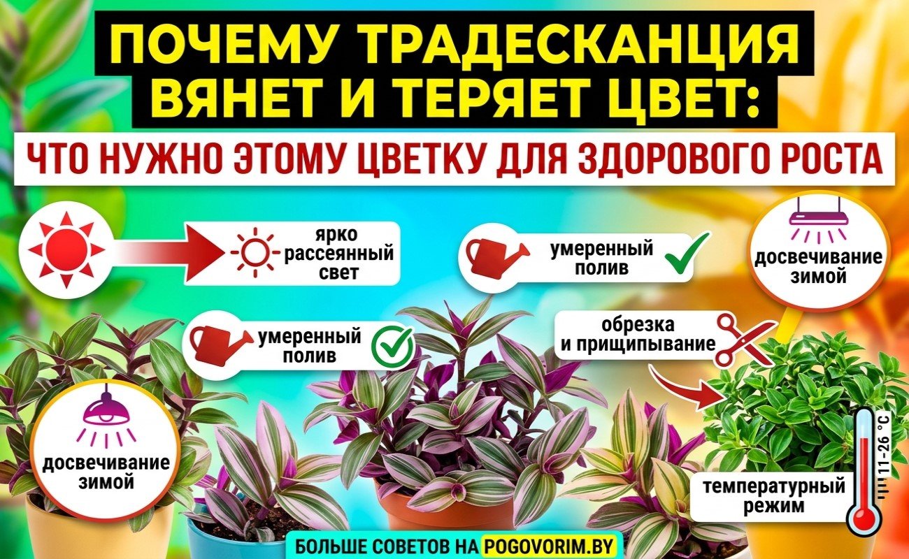 Почему традесканция вянет и теряет цвет: что нужно этому цветку для здорового роста