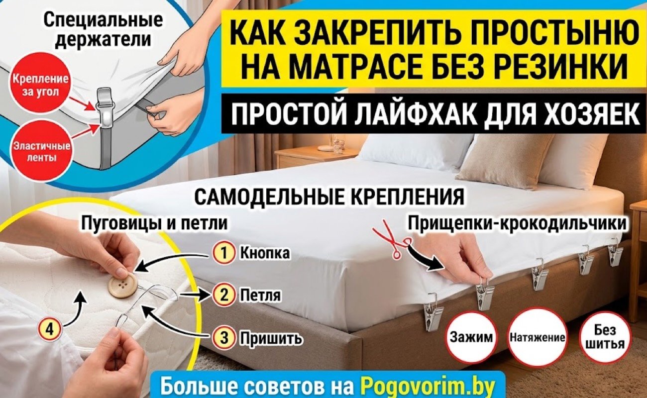 Как закрепить простыню на матрасе без резинки: простой лайфхак для хозяек