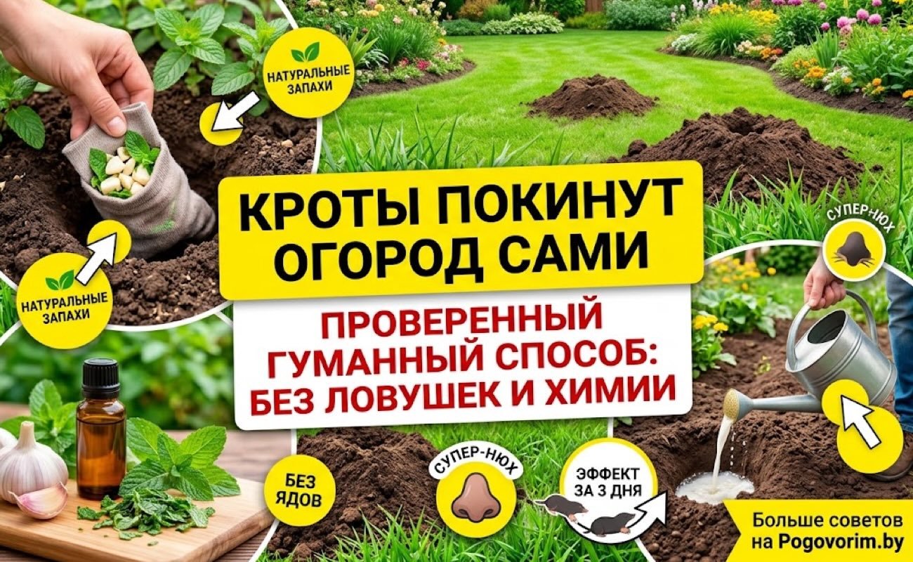 Кроты покинут огород сами: проверенный гуманный способ без ловушек и химии