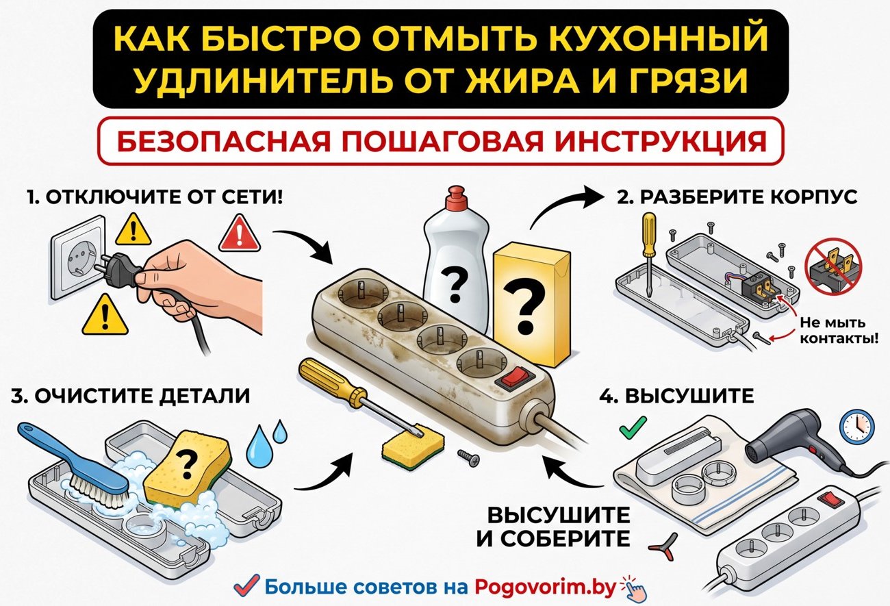 Как быстро отмыть кухонный удлинитель от жира и грязи: безопасная пошаговая инструкция