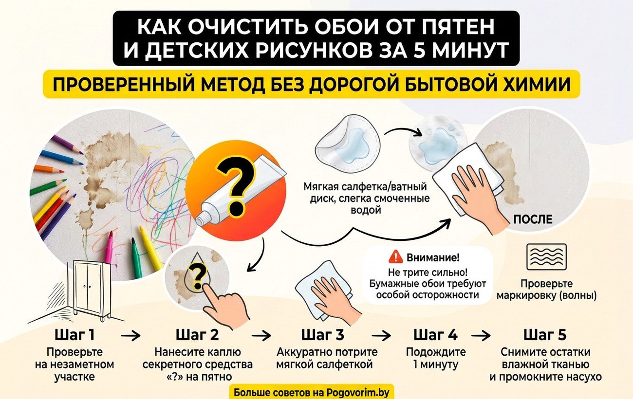 Как очистить обои от пятен и детских рисунков за 5 минут: проверенный метод без дорогой бытовой химии