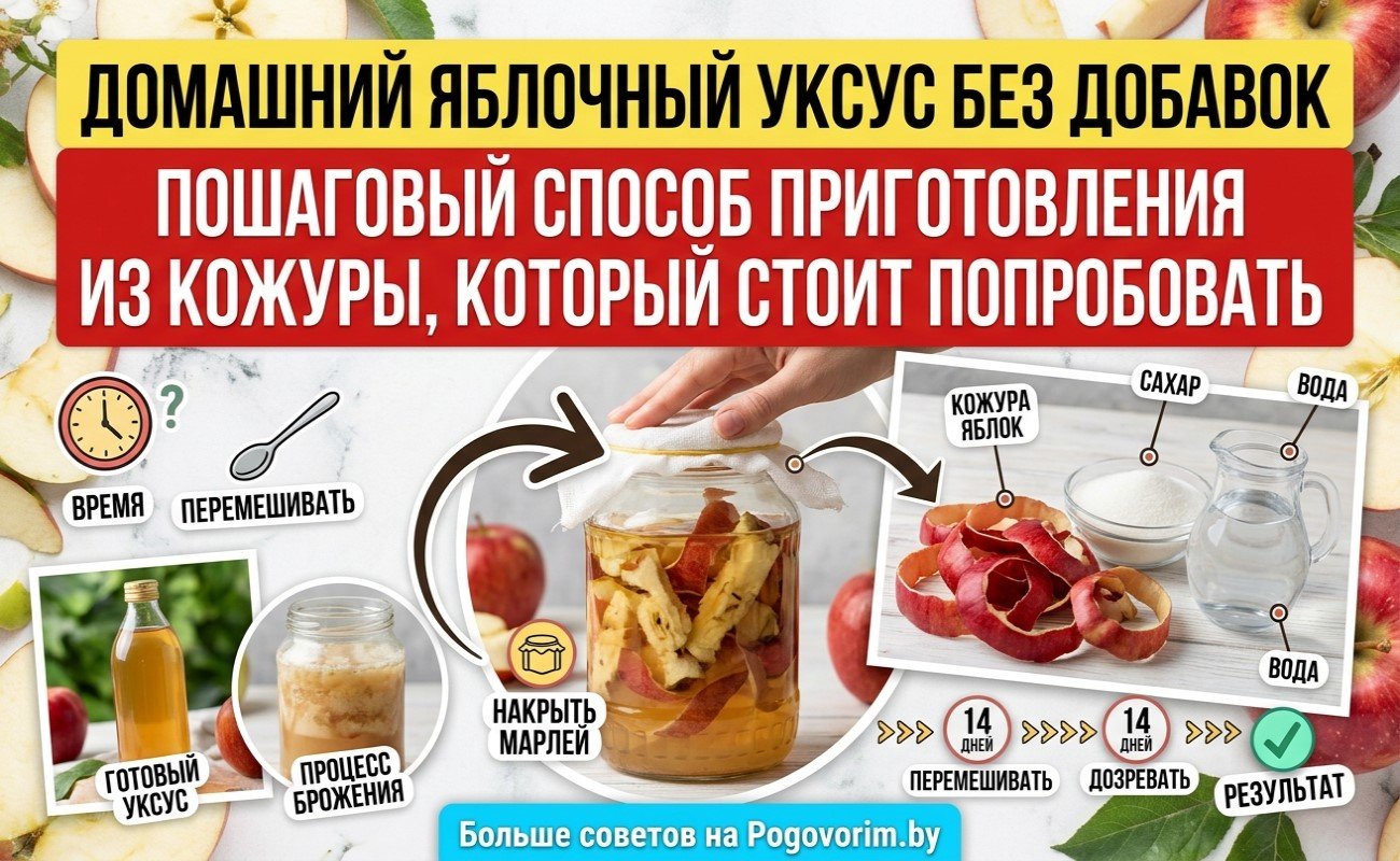 Домашний яблочный уксус без добавок: пошаговый способ приготовления из кожуры, который стоит попробовать