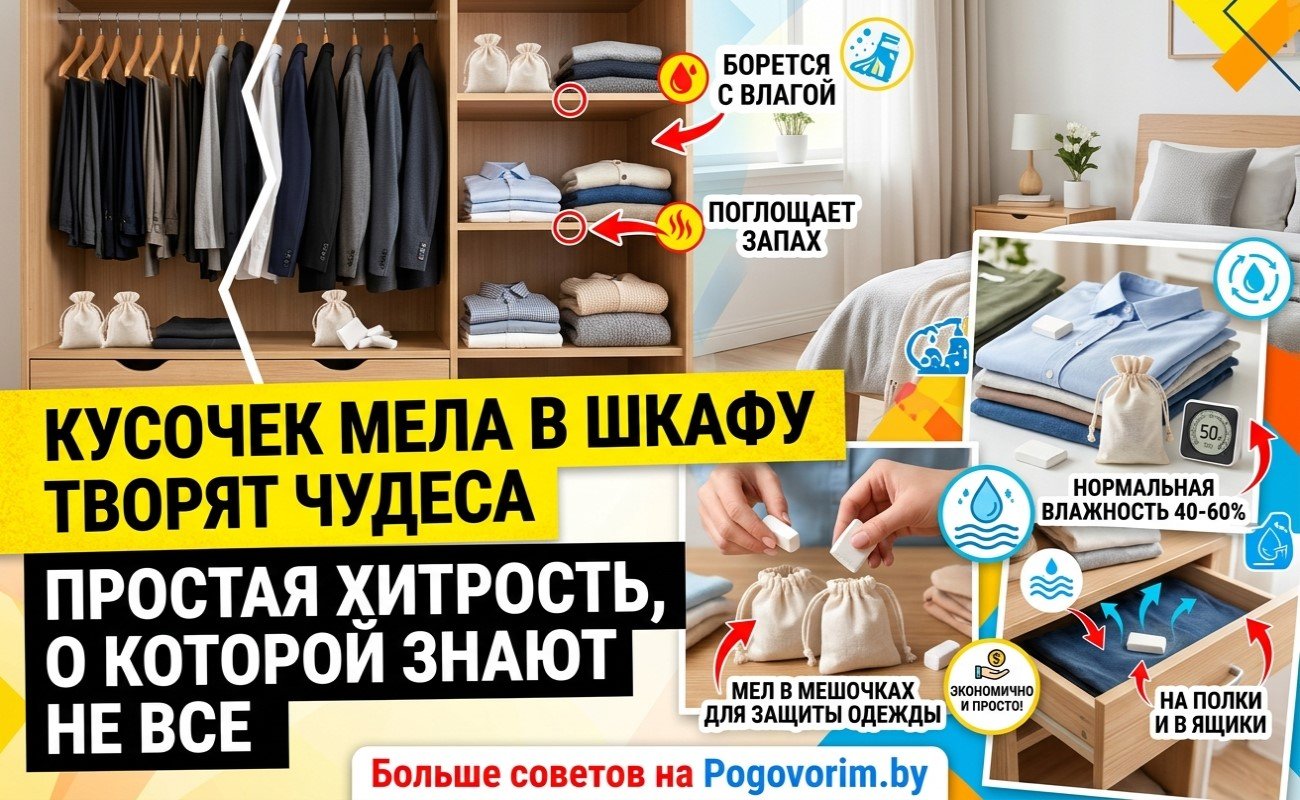 Кусочек мела в шкафу творит чудеса: простая хитрость, о которой знают не все